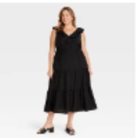 Women's Flutter Short Sleeve Maxi A-Line Dress - Ava & Viv - Black 2X - Picture 13 of 13